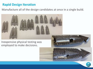 Topology and Design Optimisation 
Same Performance ... Less Weight 
Iteration 1 Iteration 6 Iteration 9 Iteration 13 
Iteration 16 Iteration 20 Iteration 25 Iteration 29 
 