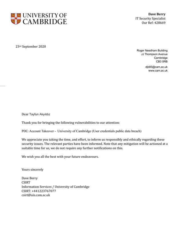 cambridge university cover letter