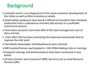 Dissemination of ILRI-CSISA concentrate feed: A study  of Samastipur and Muzaffarpur