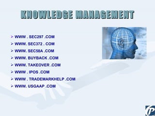 KNOWLEDGE MANAGEMENT WWW . SEC297 .COM WWW. SEC372 . COM  WWW. SEC58A .COM WWW. BUYBACK .COM WWW. TAKEOVER .COM WWW . IPOS .COM  WWW . TRADEMARKHELP .COM WWW. USGAAP .COM 