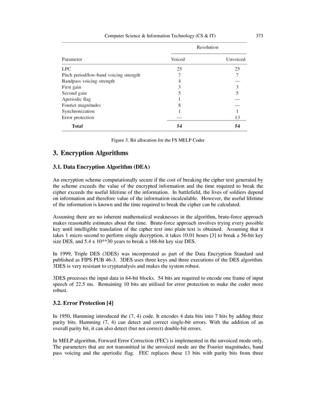 SYMMETRIC ENCRYPTION ALGORITHM IN SPEECH CODING FOR DEFENCE ...