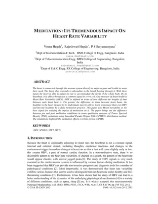 MEDITATION: ITS TREMENDOUS IMPACT ON HEART RATE VARIABILITY | PDF