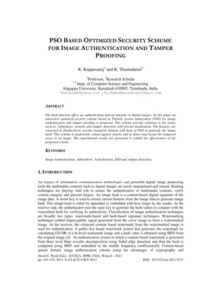 PSO BASED OPTIMIZED SECURITY SCHEME FOR IMAGE AUTHENTICATION AND TAMPER ...