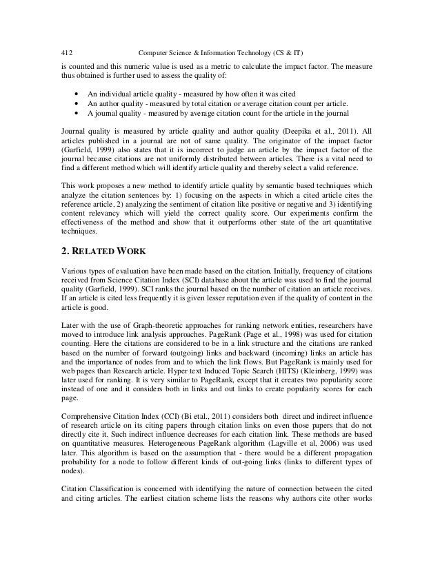 CITATION SEMANTIC BASED APPROACHES TO IDENTIFY ARTICLE QUALITY
