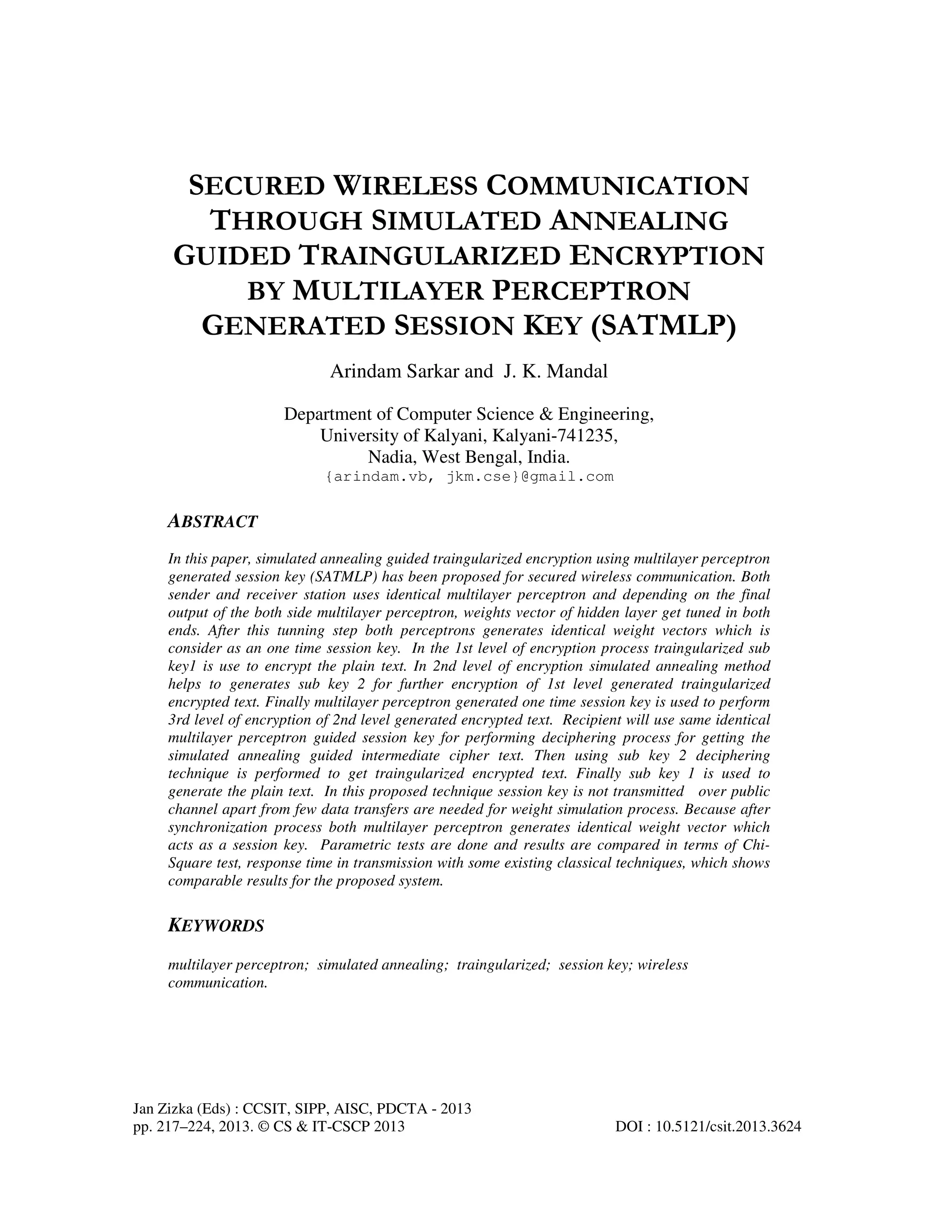 SECURED WIRELESS COMMUNICATION THROUGH SIMULATED ANNEALING GUIDED ...