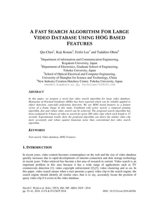 A FAST SEARCH ALGORITHM FOR LARGE VIDEO DATABASE USING HOG BASED ...
