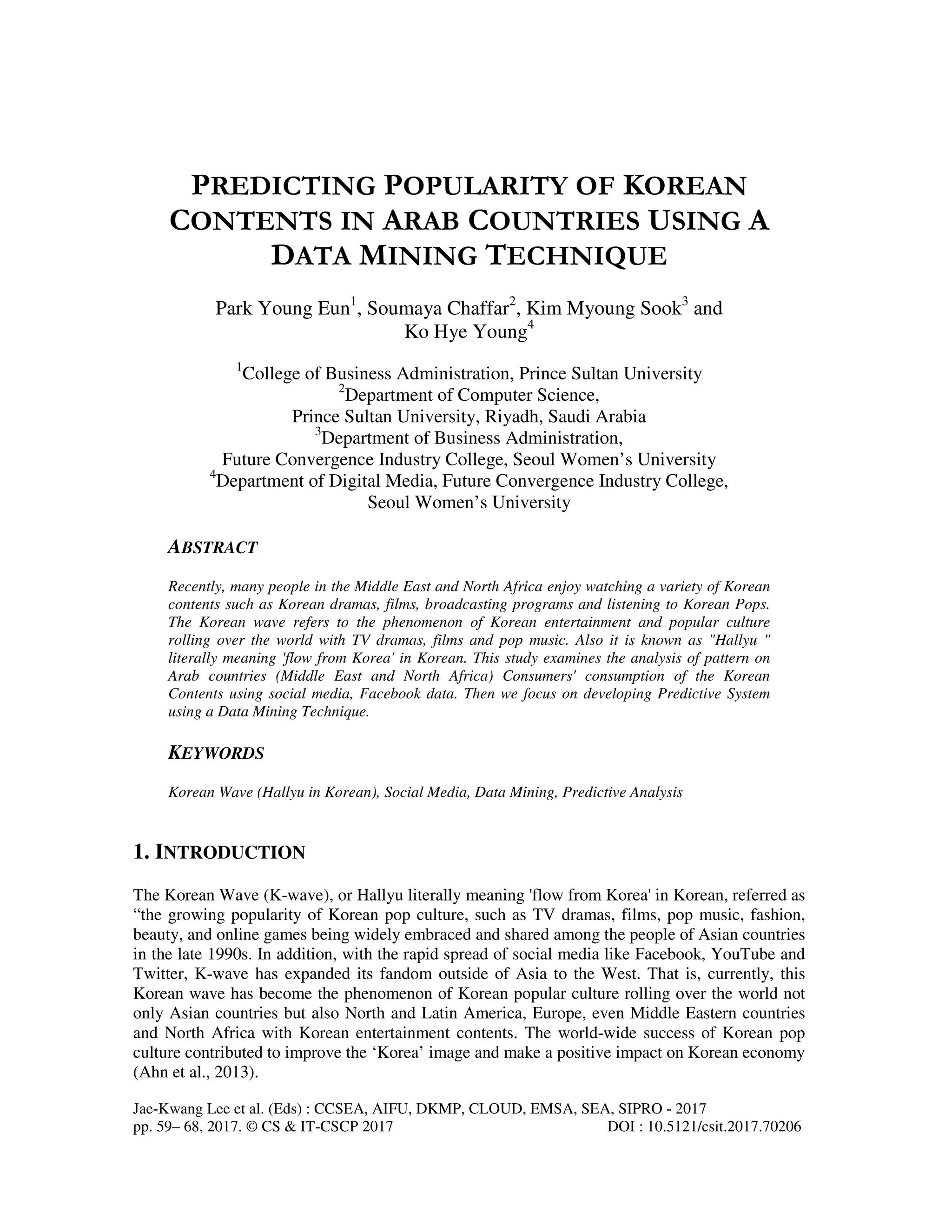 PREDICTING POPULARITY OF KOREAN CONTENTS IN ARAB COUNTRIES USING A DATA ...