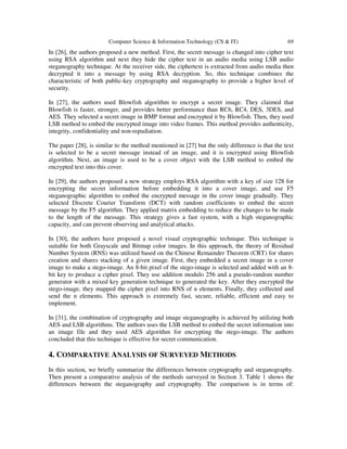 A SURVEY ON RECENT APPROACHES COMBINING CRYPTOGRAPHY AND STEGANOGRAPHY ... image.