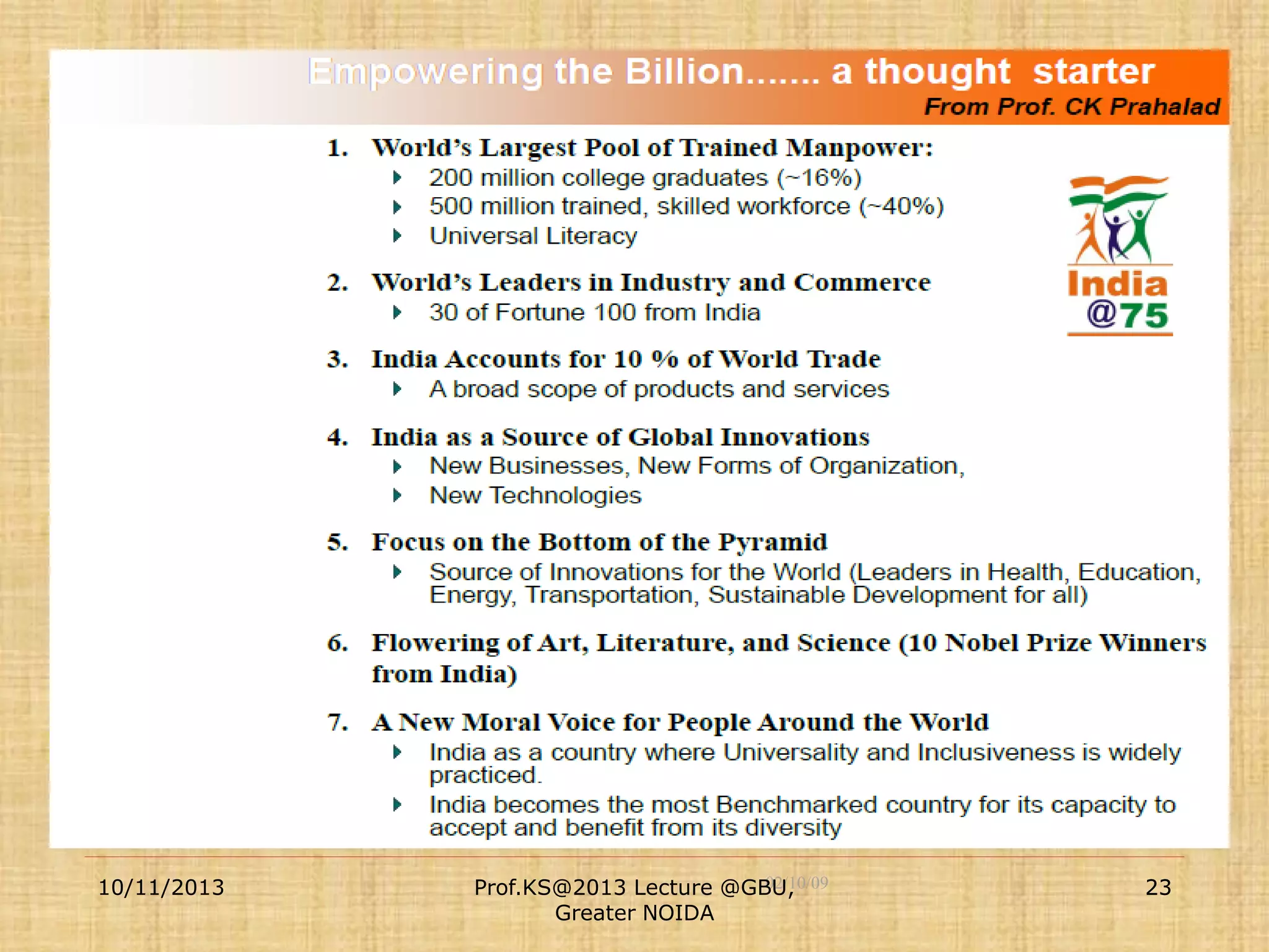 10/11/2013

02/10/09
Prof.KS@2013 Lecture @GBU,
Greater NOIDA

23

 