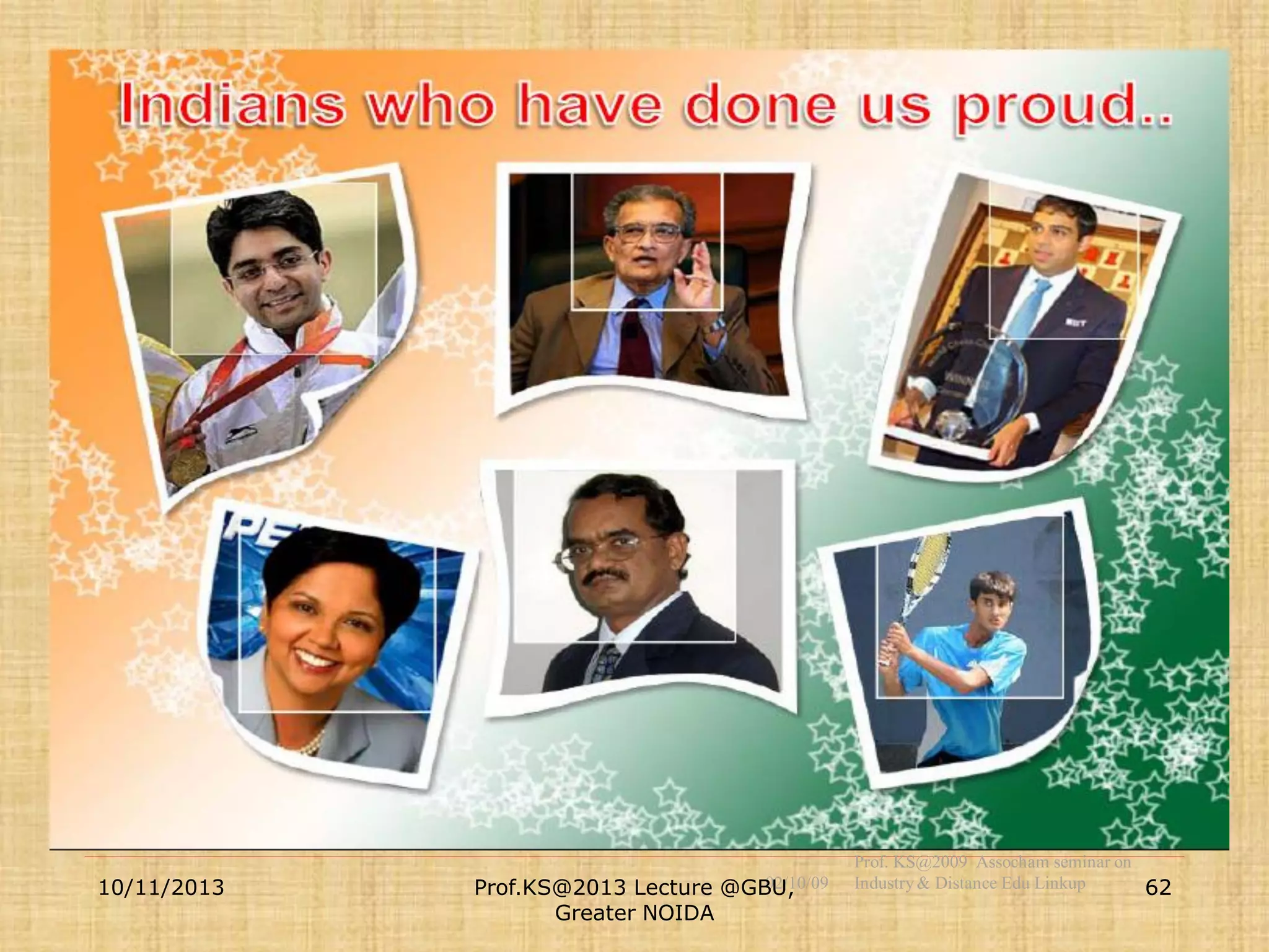 10/11/2013

02/10/09
Prof.KS@2013 Lecture @GBU,
Greater NOIDA

Prof. KS@2009 Assocham seminar on
Industry & Distance Edu Linkup
62

 