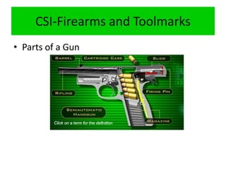 CSI-Firearms and Toolmarks
• Parts of a Gun
 