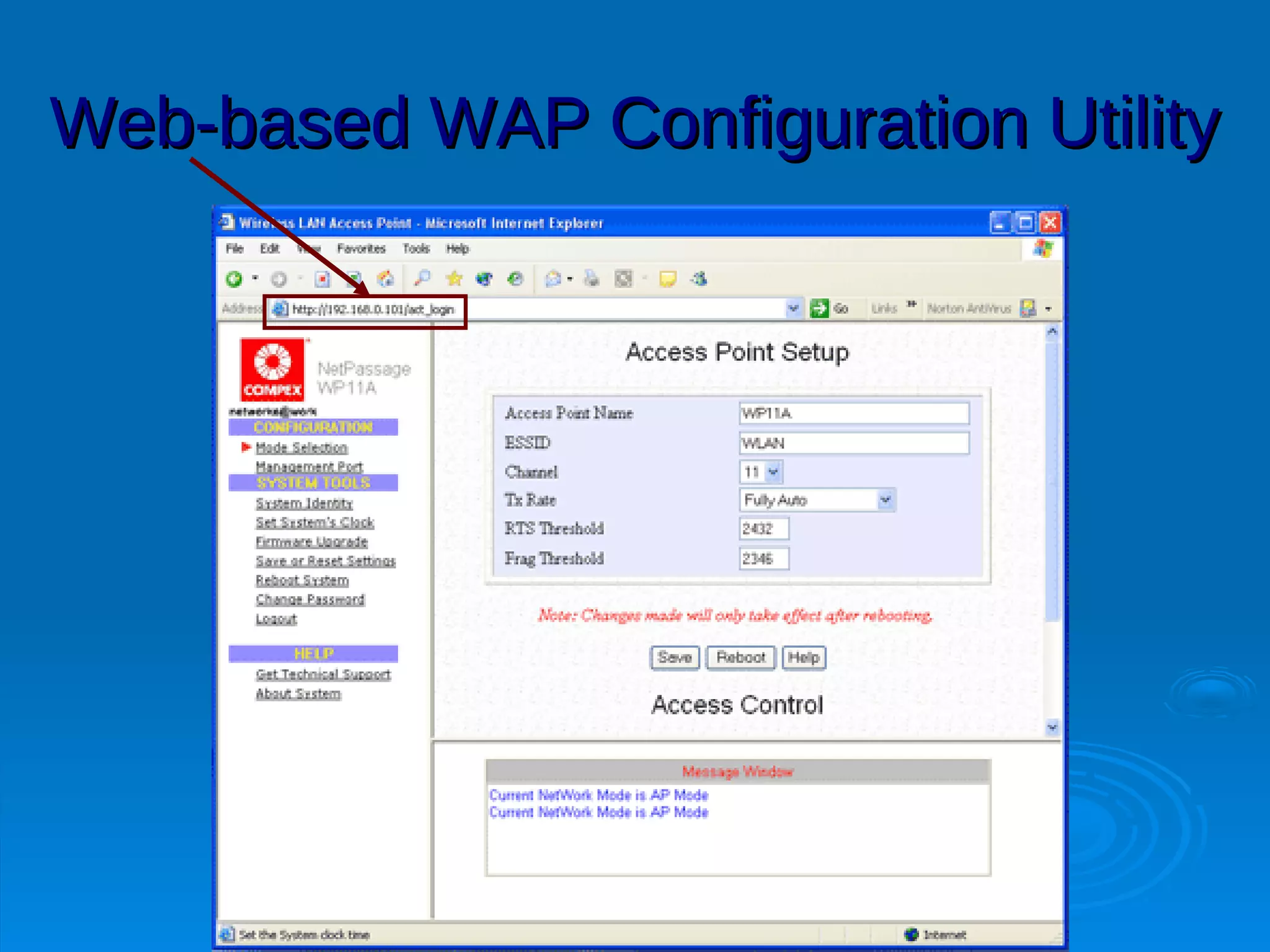 Web-based WAP Configuration Utility
 