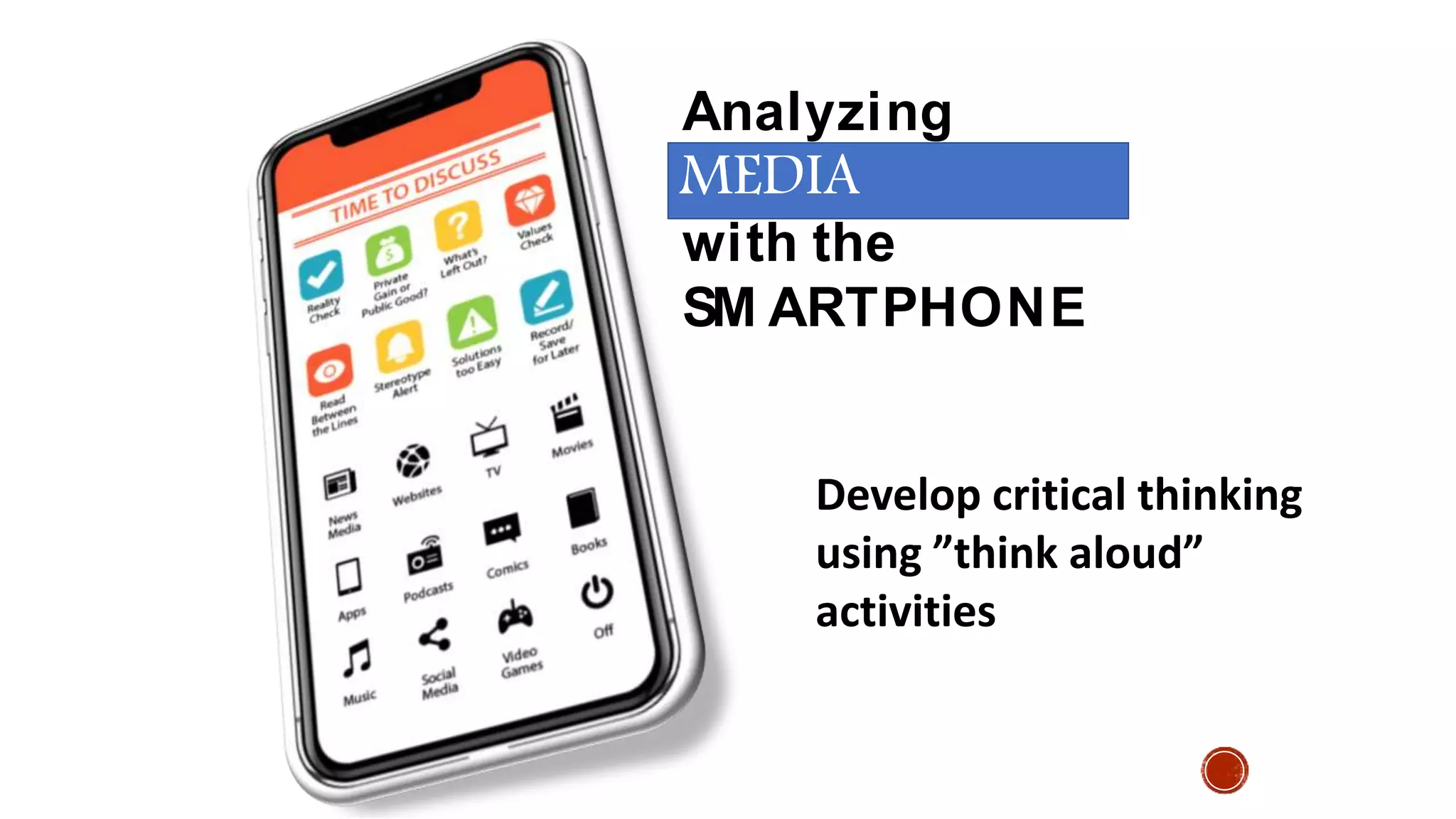 Analyzing
YouTube Videos
with the
SM ARTPHONE
Develop critical thinking
using ”think aloud”
activities
MEDIA
 