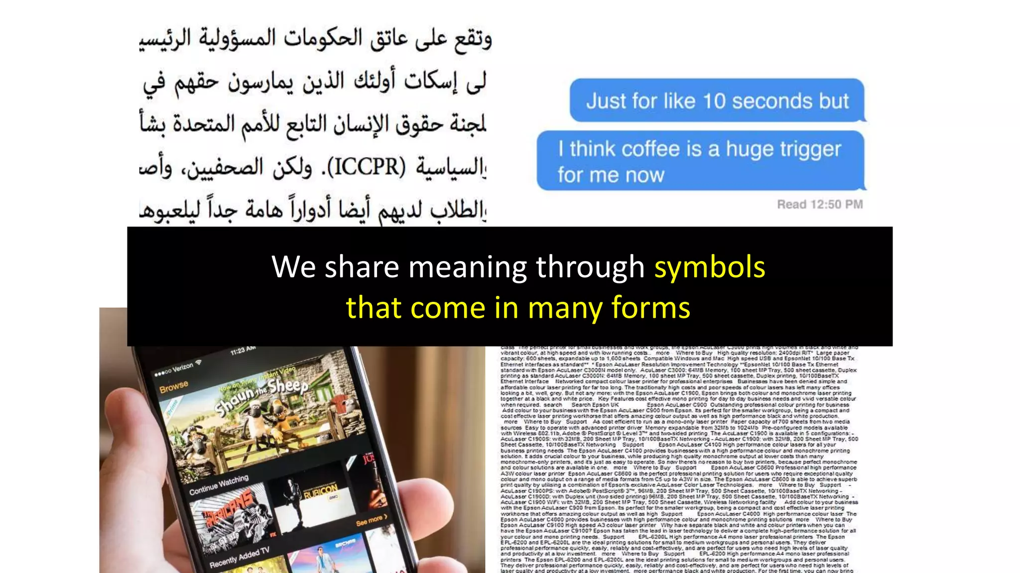 We share meaning through symbols
that come in many forms
 