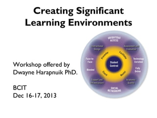 Creating Significant
Learning Environments

Workshop offered by
Dwayne Harapnuik PhD.
BCIT
Dec 16-17, 2013

 