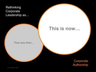 1 © Tim Coburn, 2011 This is now… Rethinking Corporate Leadership as… That was then… Corporate Authorship 