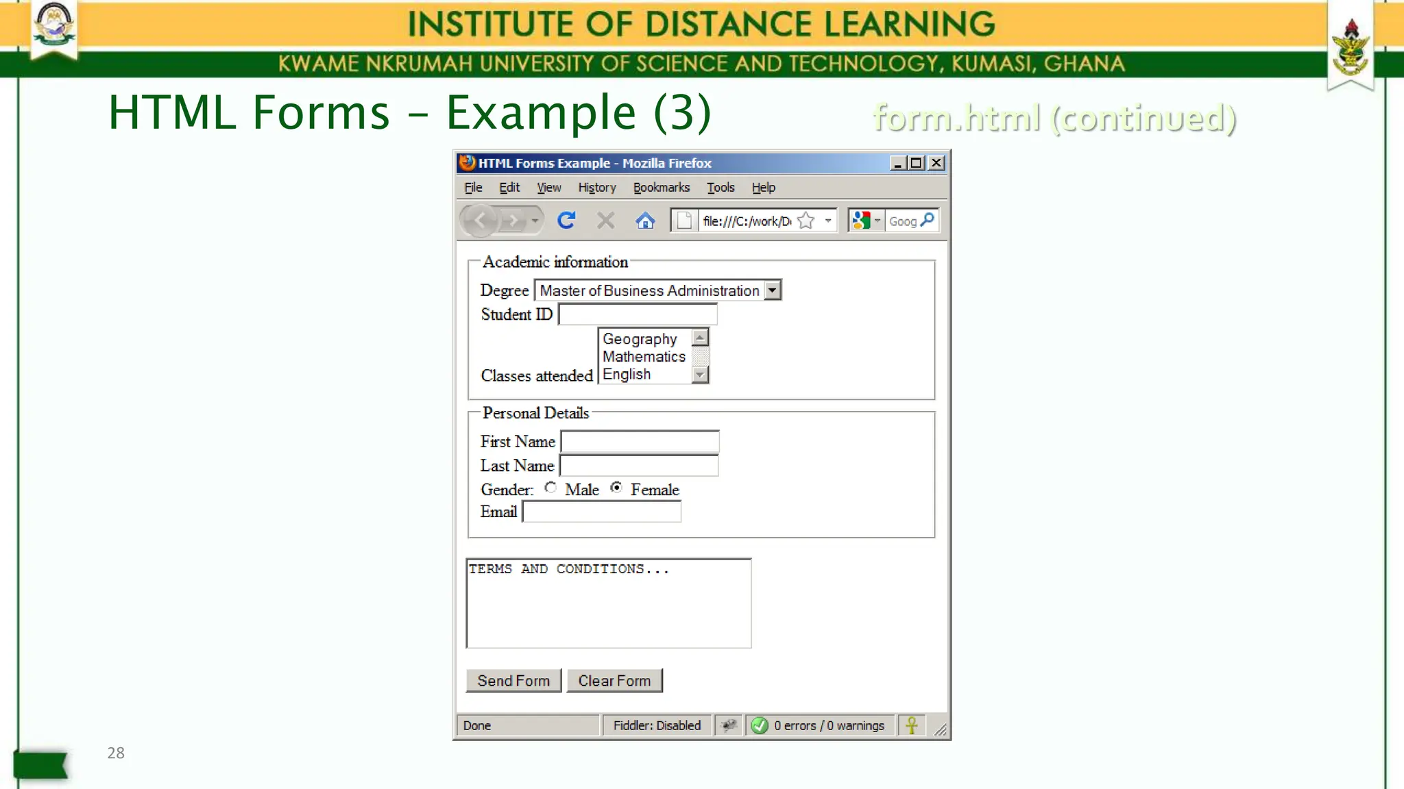 form.html (continued)
HTML Forms – Example (3)
28
 