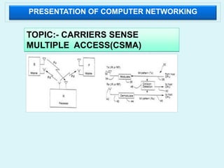 PRESENTATION OF COMPUTER NETWORKING
TOPIC:- CARRIERS SENSE
MULTIPLE ACCESS(CSMA)
 