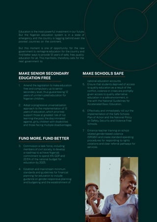 MAKE SENIOR SECONDARY
EDUCATION FREE
MAKE SCHOOLS SAFE
FUND MORE. FUND BETTER
 