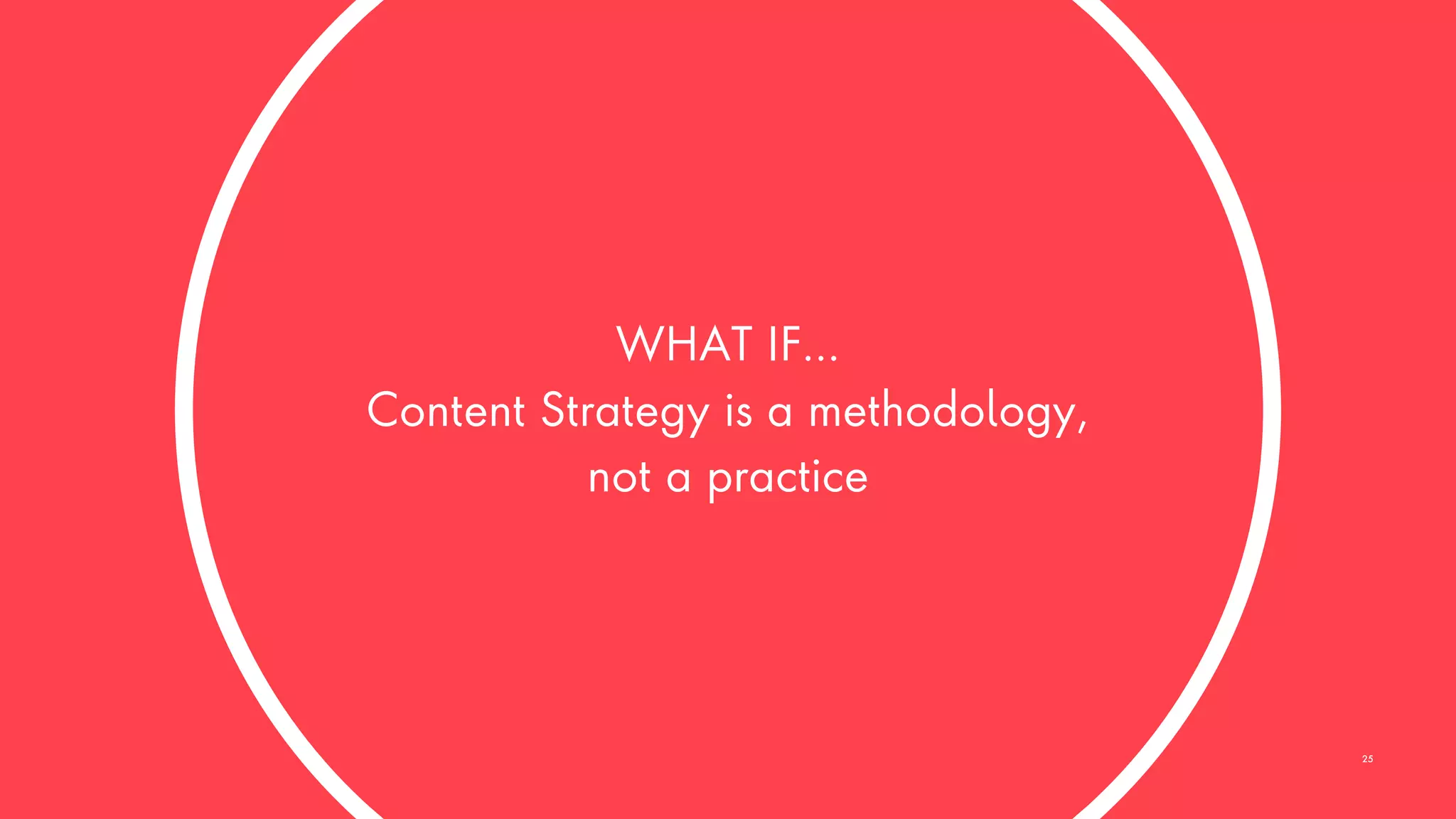 WHAT IF…
Content Strategy is a methodology,
not a practice
25
 