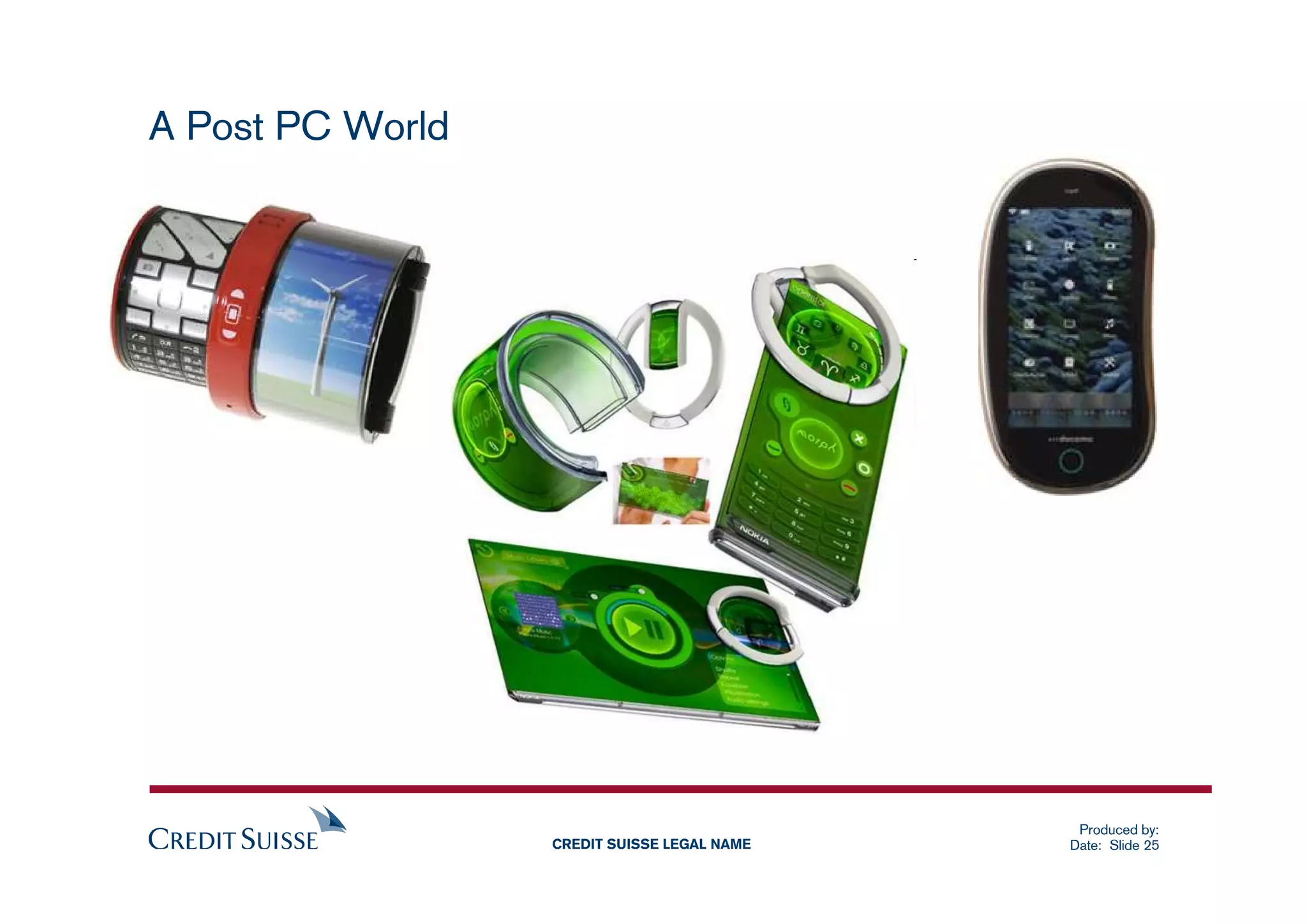 A Post PC World




                                              Produced by:
                  CREDIT SUISSE LEGAL NAME   Date: Slide 25
 