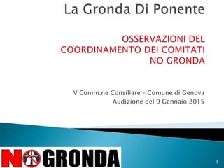 V Comm.ne Consiliare – Comune di Genova
Audizione del 9 Gennaio 2015
1
 