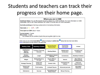 Students and teachers can track their
progress on their home page.
 