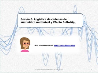 Sesión 6. Logística de cadenas de
suministro multinivel y Efecto Bullwhip.

más información en http://atc-innova.com

Curso Superior en Modelos de Simulación

16

 
