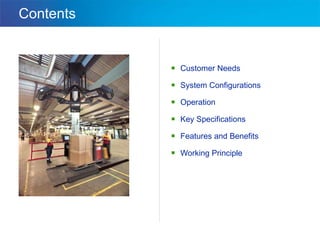 Customer Needs System Configurations Operation Key Specifications Features and Benefits Working Principle Contents 