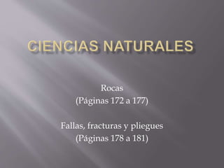 Rocas
(Páginas 172 a 177)
Fallas, fracturas y pliegues
(Páginas 178 a 181)
 