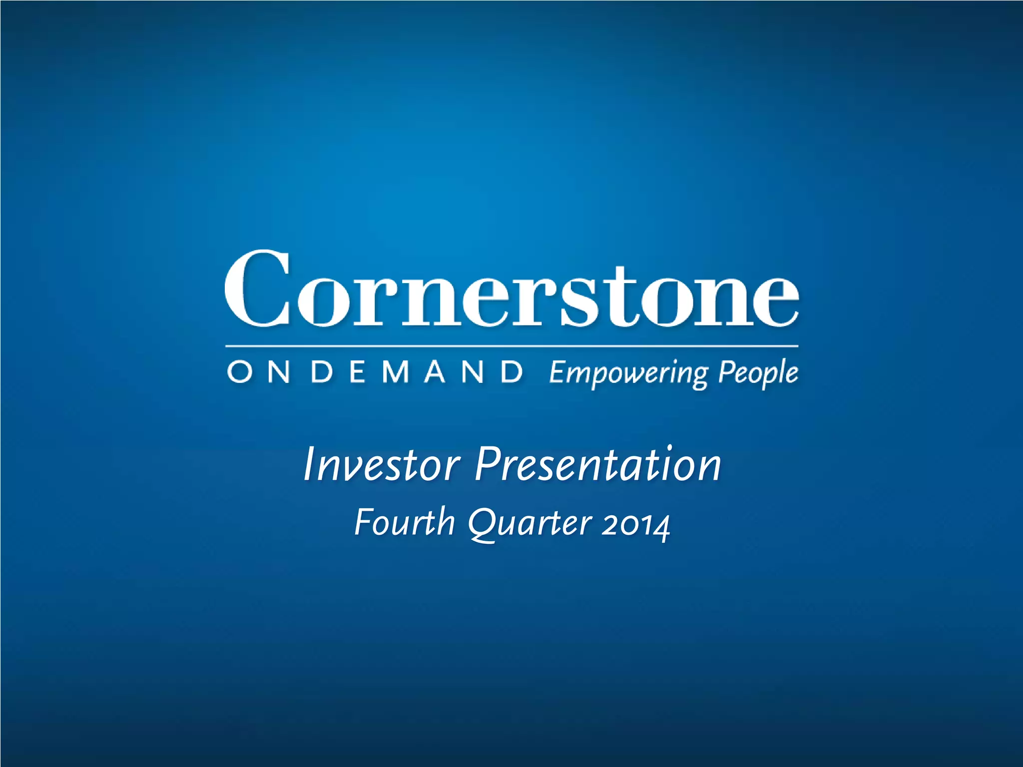 Investor Presentation
Fourth Quarter 2014
 