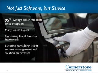 Not just Software, but Service
12
95% average dollar retention
since inception
Many repeat buyers
Pioneering Client Success
Framework
Business consulting, client
success management and
solution architecture
 