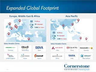 Expanded Global Footprint
Europe, Middle East & Africa Asia Pacific
Select Notable Clients Select Notable Clients
Germany South Africa Spain
AustriaFranceUnited Kingdom
India China Australia
New ZealandIndiaChina
7 Offices
29 Languages
4.9M Est. Users
5 Offices
9 Languages
1.4M Est. Users
23
 