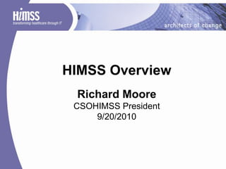 HIMSS Overview Richard MooreCSOHIMSS President9/20/2010 