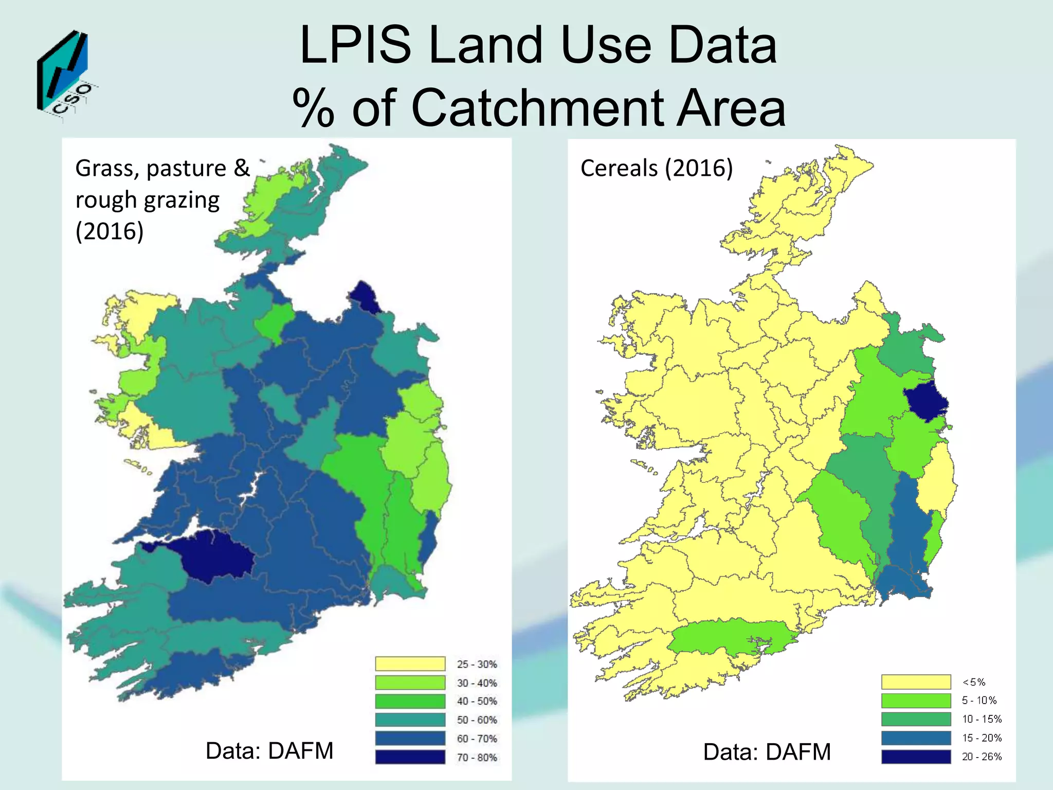 LPIS Land Use Data
% of Catchment Area
Grass, pasture &
rough grazing
(2016)
Cereals (2016)
Data: DAFMData: DAFM
 