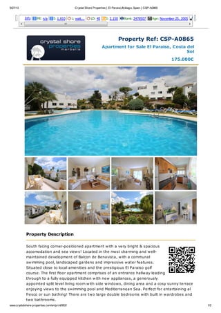 Apartment for Sale in El Paraiso | Crystal Shore Properties