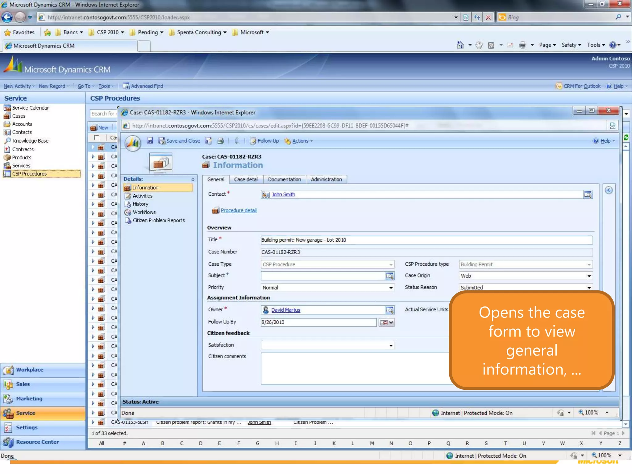 Opens the case form to view general information, ...