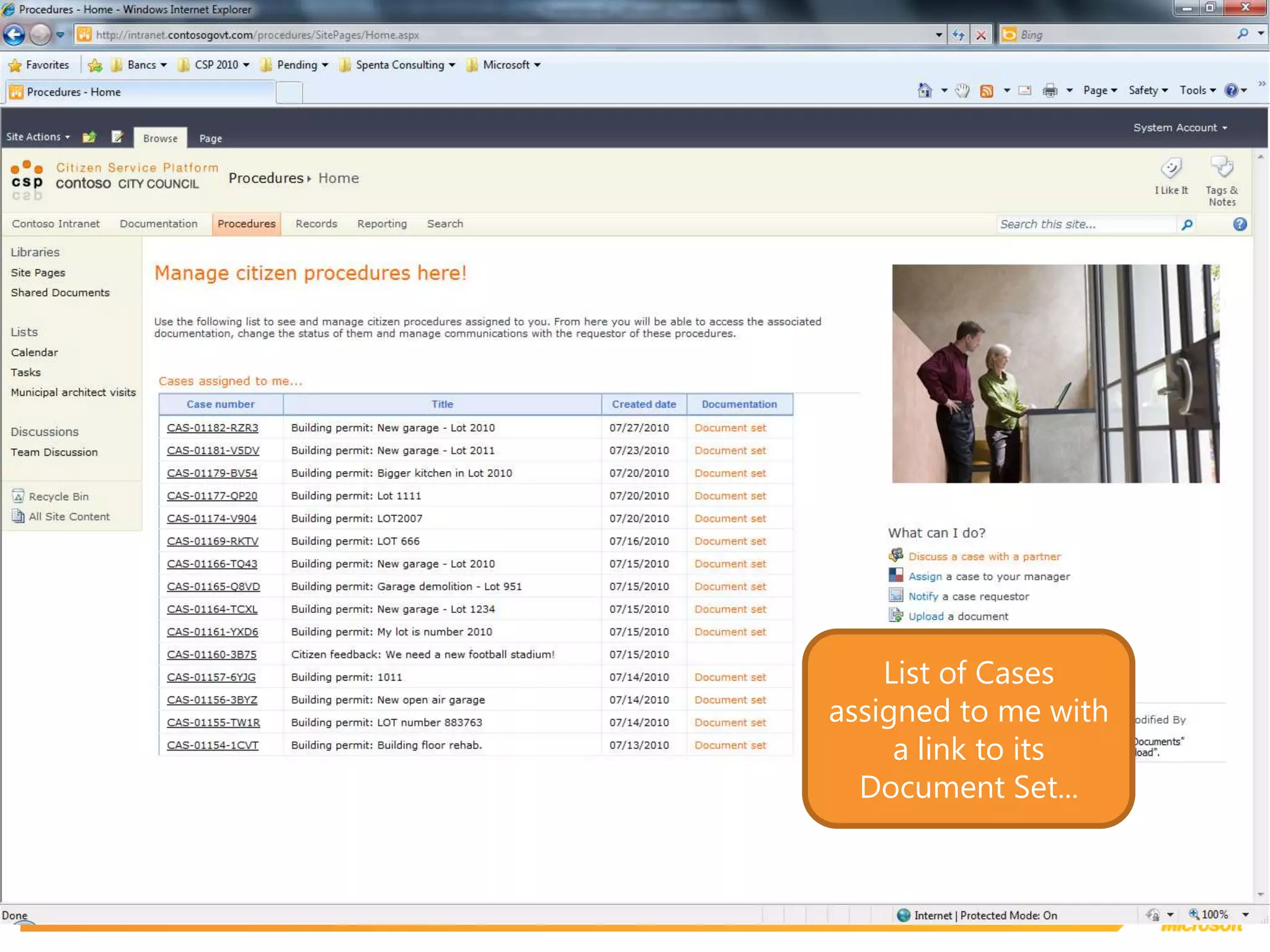 List of Cases assigned to me with a link to its Document Set...
