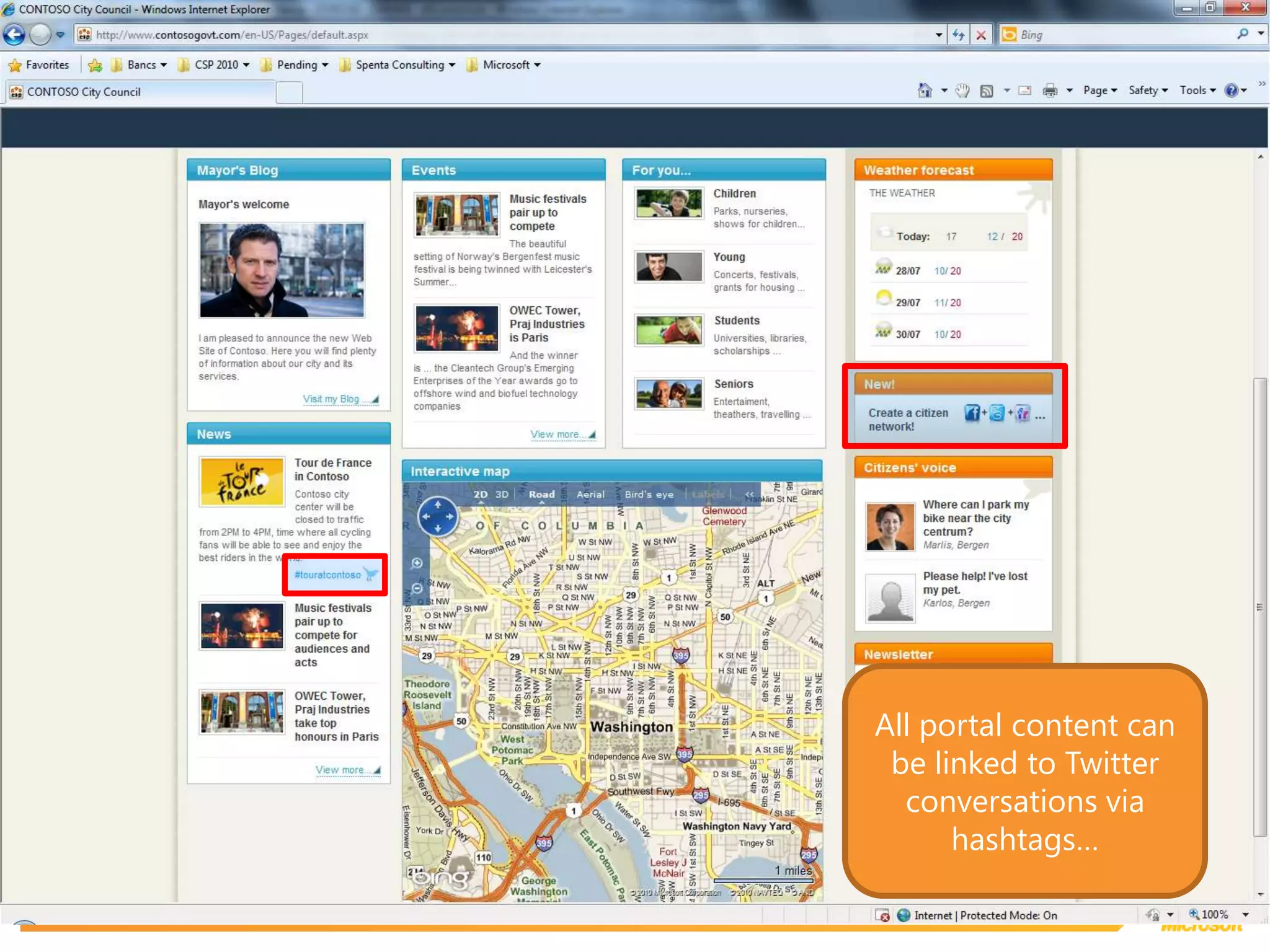 All portal content can be linked to Twitter conversations via hashtags…