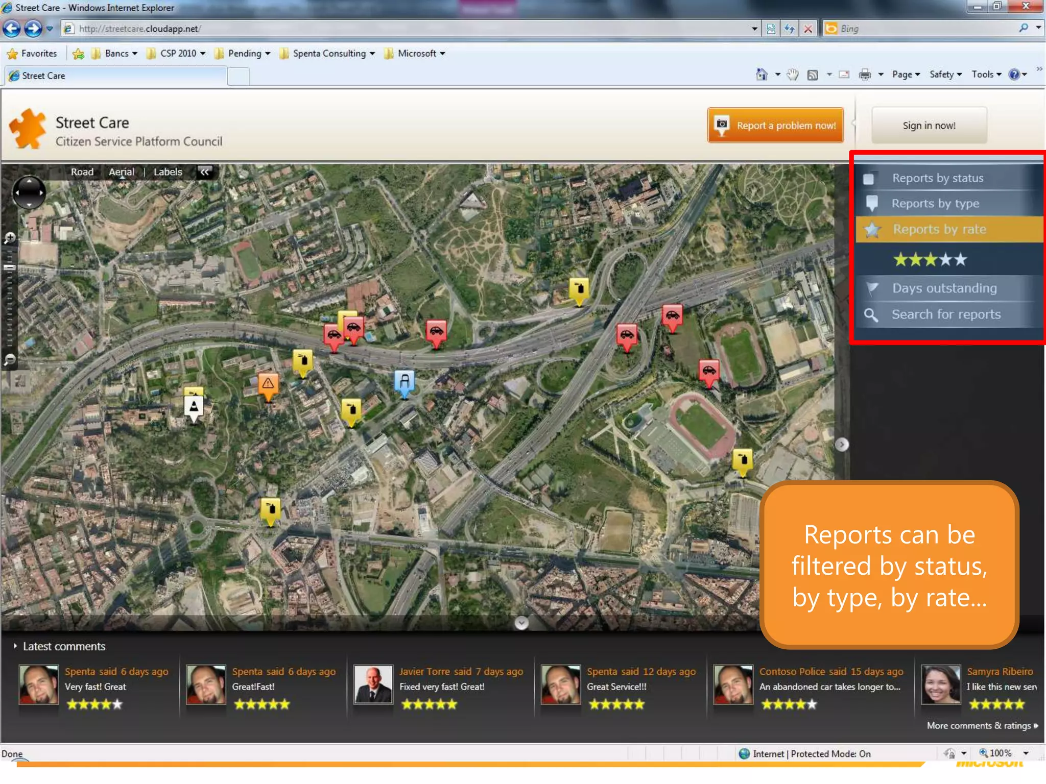 Reports can be filtered by status, by type, by rate...
