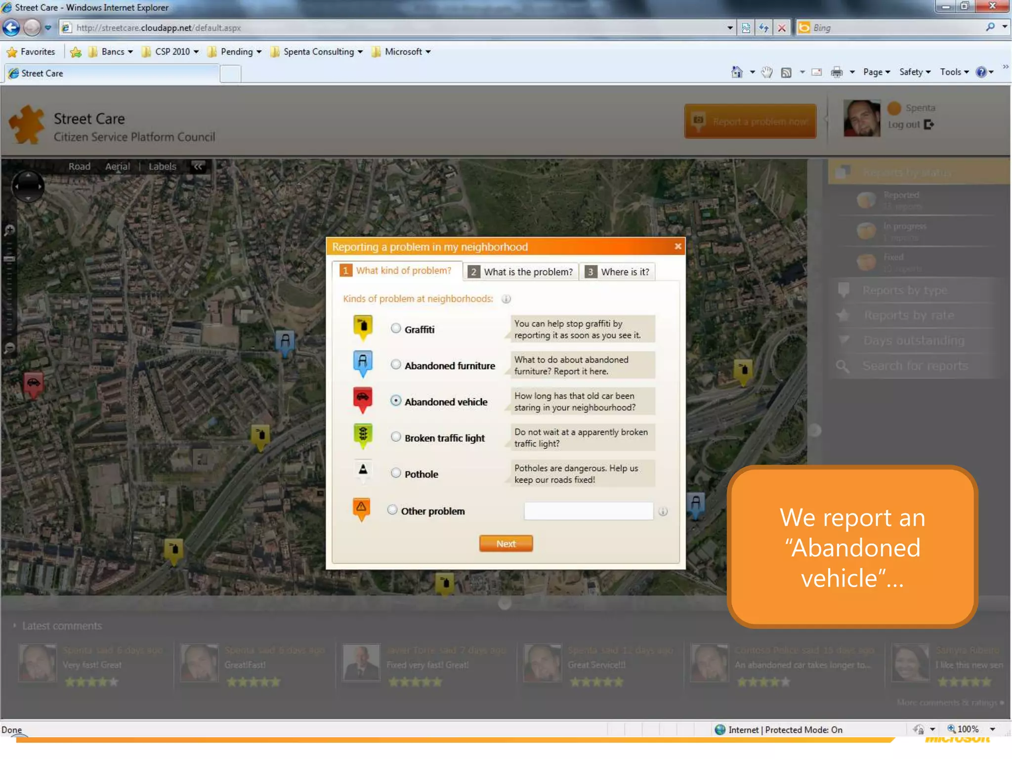 We report an “Abandoned vehicle”…