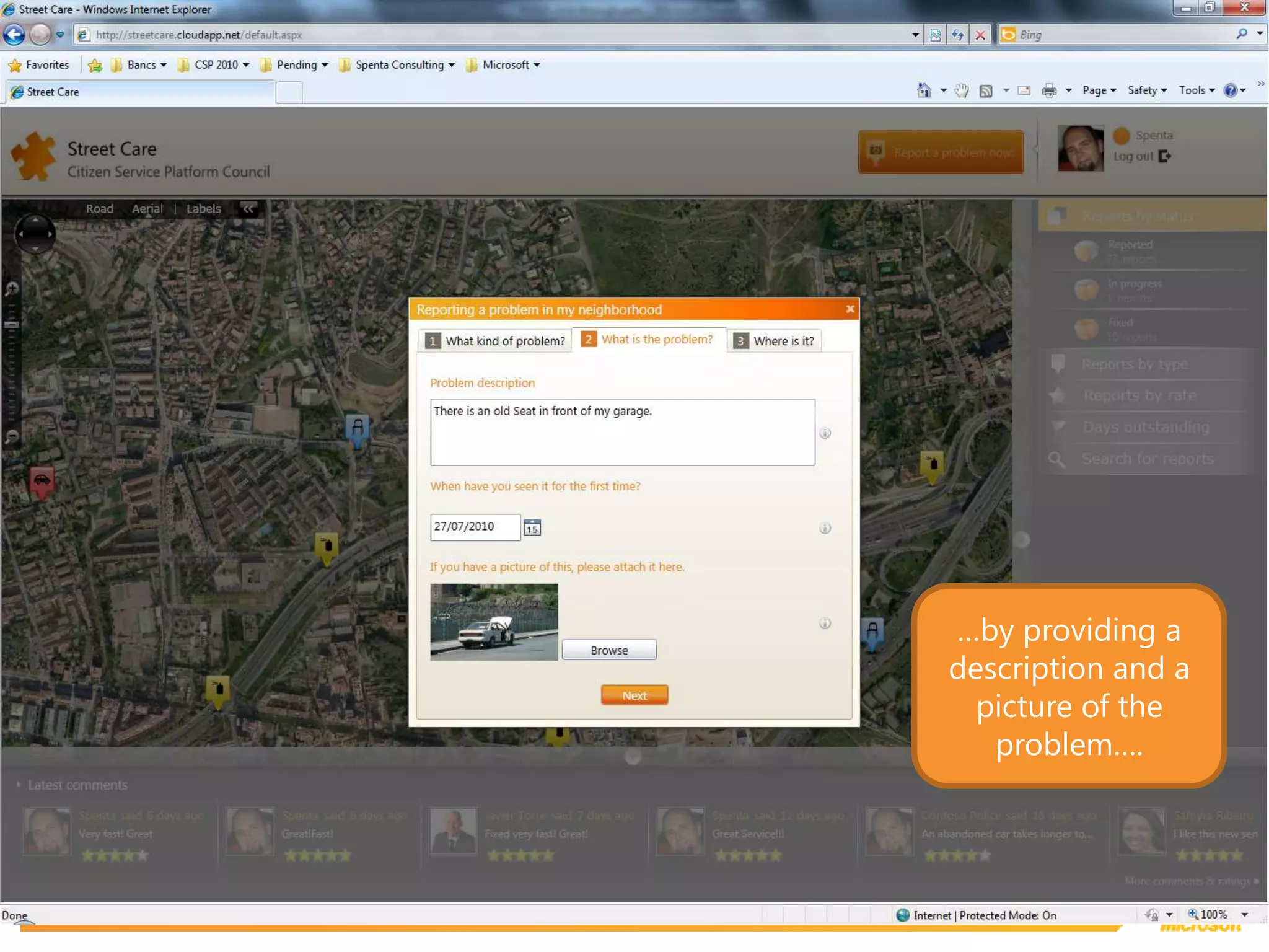 …by providing a description and a picture of the problem….