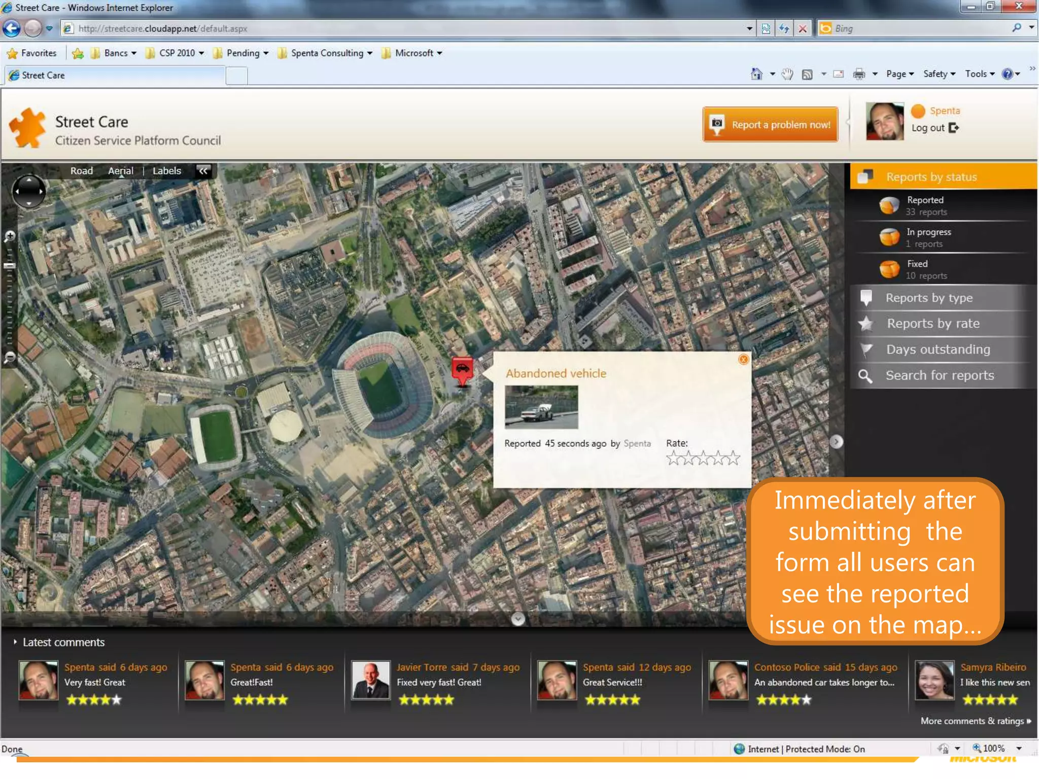 Immediately after submitting  the form all users can see the reported issue on the map…