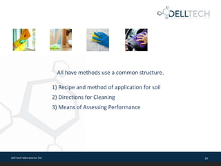 dell tech laboratories ltd. 19
All have methods use a common structure.
1) Recipe and method of application for soil
2) Directions for Cleaning
3) Means of Assessing Performance
 