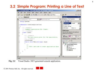 3.2  Simple Program: Printing a Line of Text Fig. 3.2 Visual Studio .NET-generated console application.  