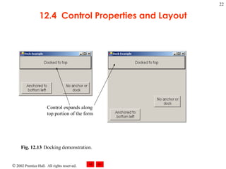 12.4  Control Properties and Layout Fig. 12.13 Docking demonstration.   Control expands along top portion of the form 