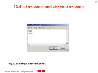 13.4  ListBox es and  CheckListBox es Fig. 13.10 String Collection Editor .   