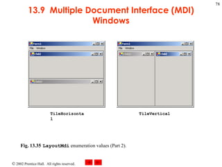 13.9  Multiple Document Interface (MDI) Windows Fig. 13.35 LayoutMdi  enumeration values (Part 2).   TileHorizontal TileVertical 