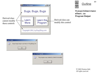 VisualInheritanceTest.cs Program Output Derived class cannot modify these controls Derived class can modify this control 