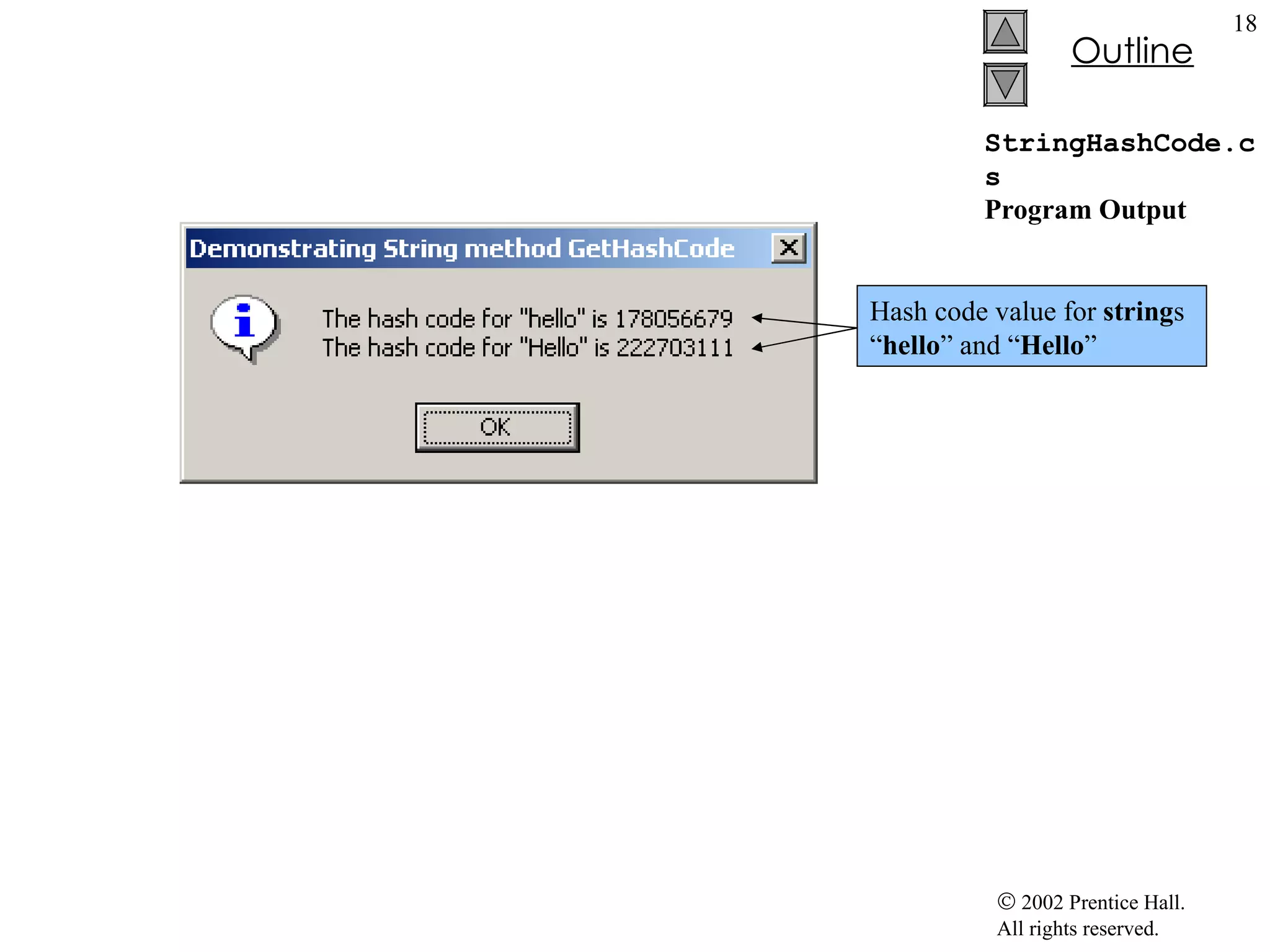 StringHashCode.cs Program Output Hash code value for  string s “ hello ” and “ Hello ”  